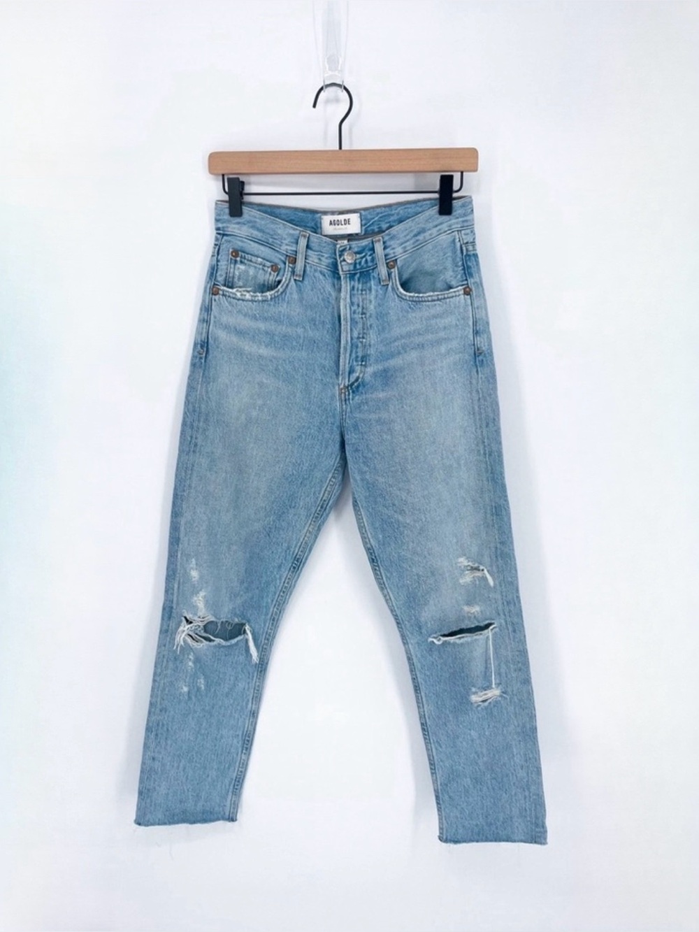 Agolde Riley High Rise Straight Leg Distressed Jeans Size 24